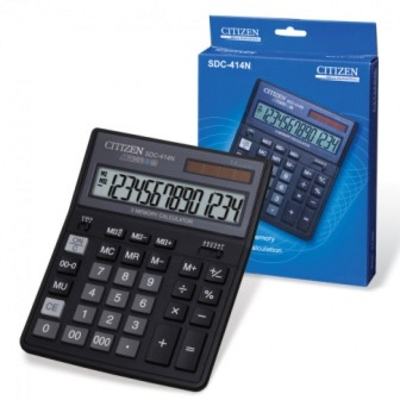Калькулятор настольный Citizen SDC-414N, 14 рязрядов, двойное питание,158*204*31мм,черный